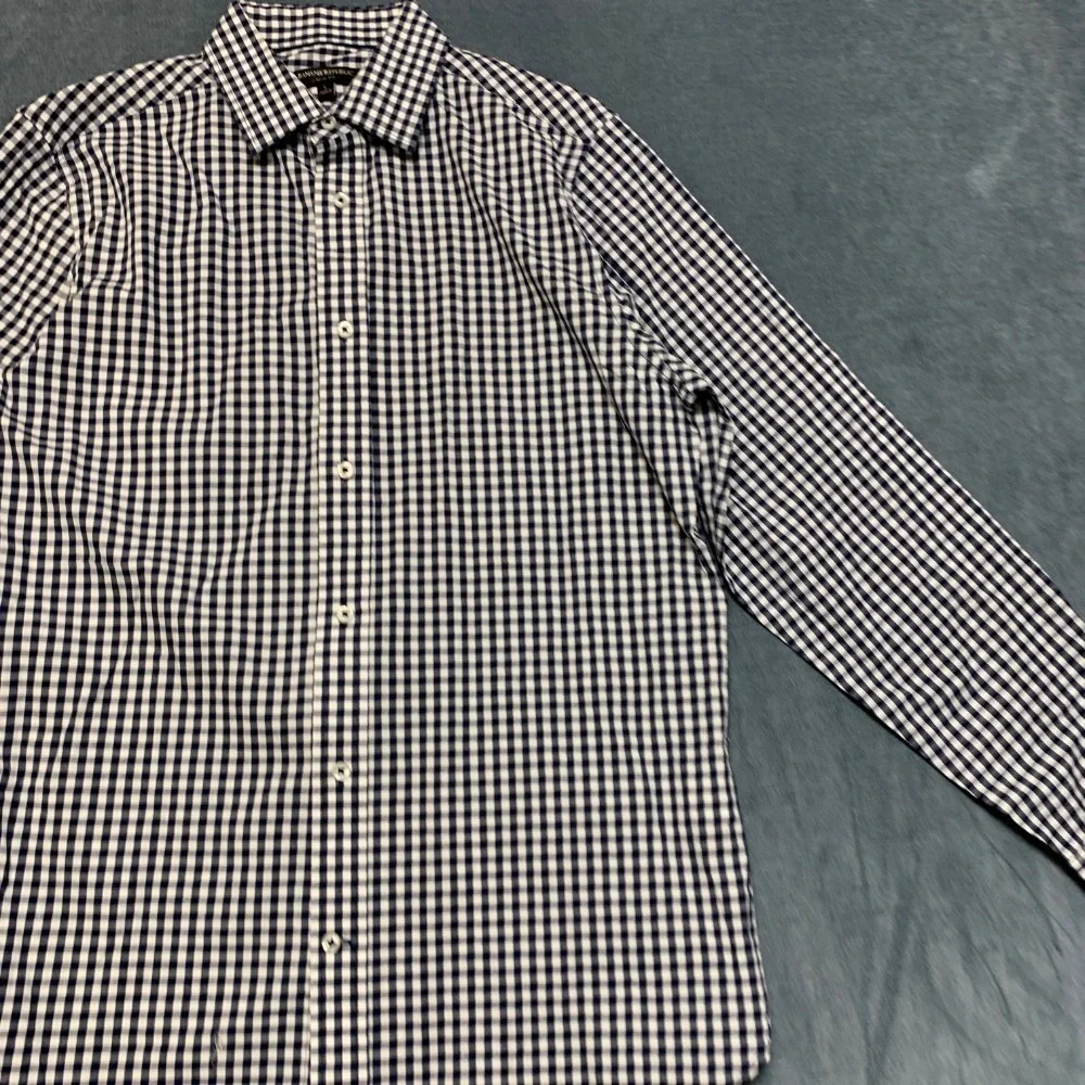 Banana Republic Slim Fit Shirt Mens Large White Black Plaid Business Button Up